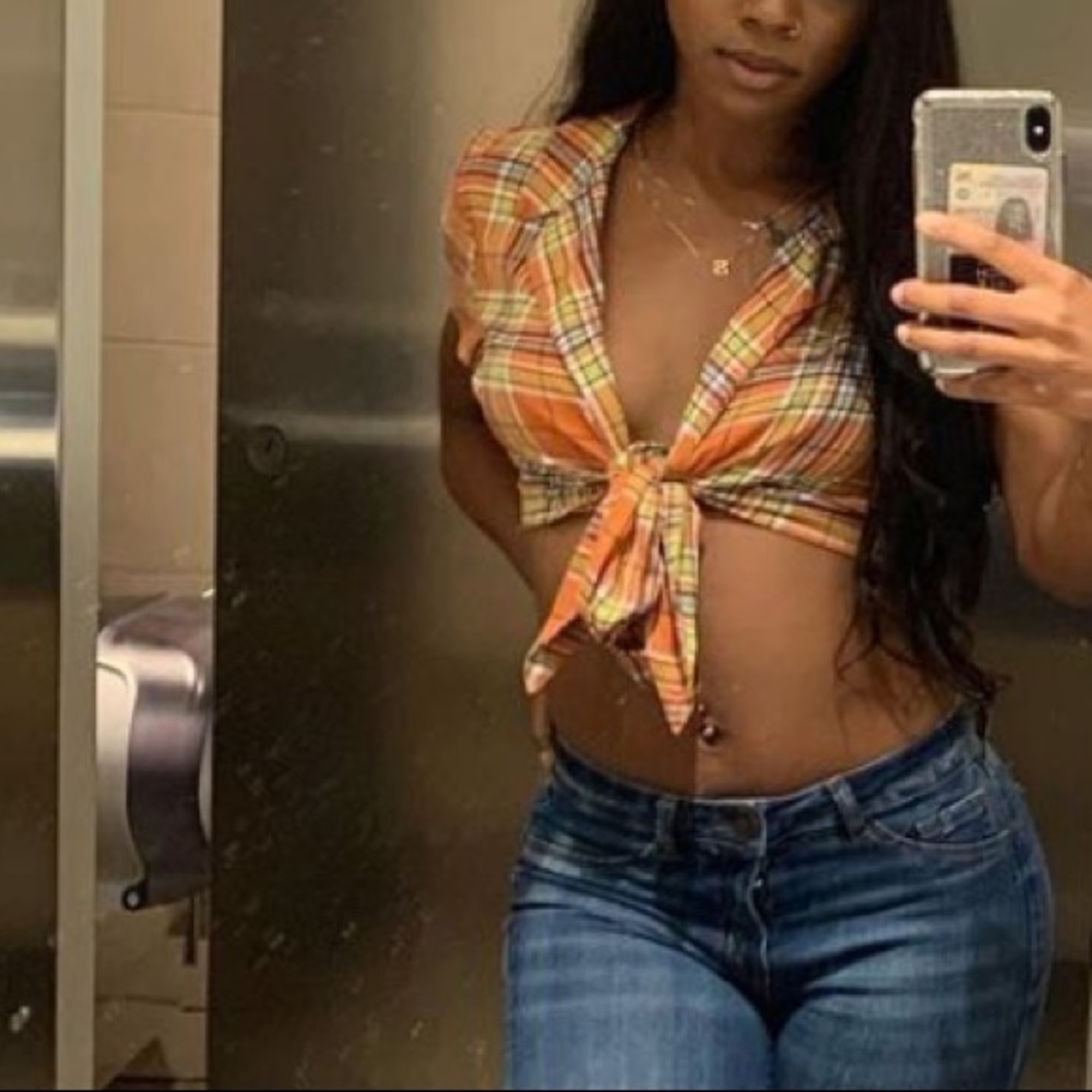 Plaid tie up crop top